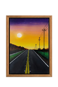 Landscape painting of a solitary road under soft moonlight