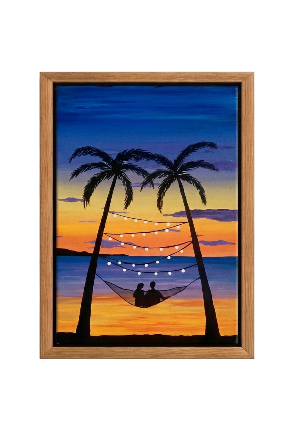 Acrylic painting of a tropical sunset with palm silhouettes
