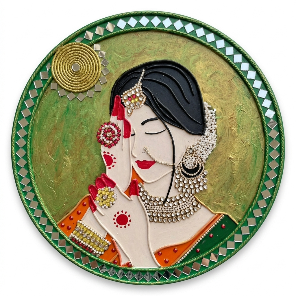 3D relief painting of a woman in traditional Indian jewellery and dress