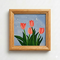 Miniature painting of blooming tulips in warm spring colours