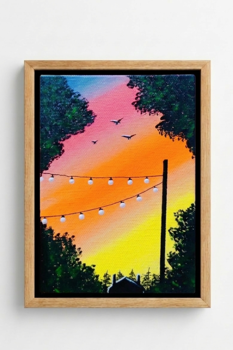Alternate view: acrylic painting of a summer evening sky turning to dusk