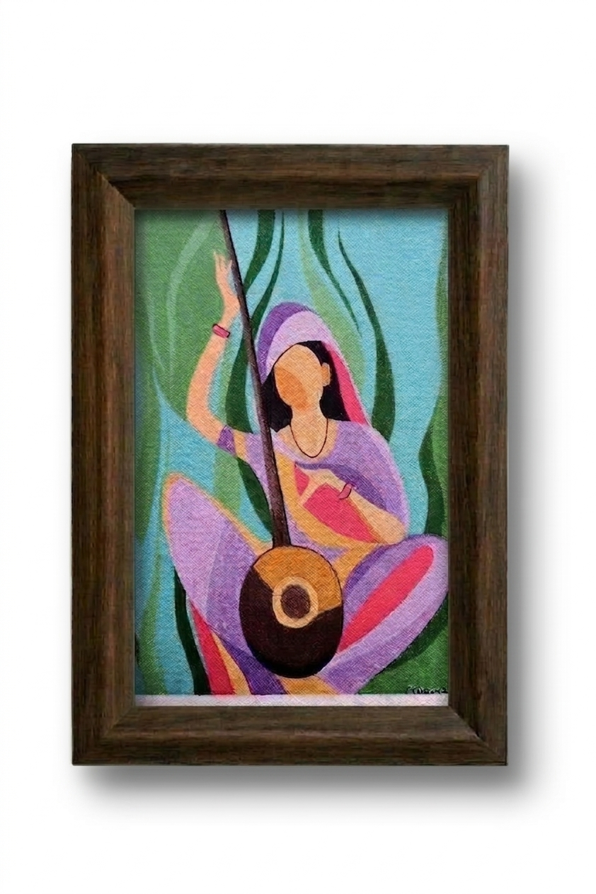 Contemporary folk painting of a faceless musician playing the ektara