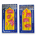 Set of two hand-sculpted relief panels shaped like Indian jharokha windows