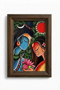 Madhubani painting of Shiva and Parvati in rich indigo and gold tones