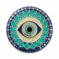 Hand-painted evil eye wall art with a bold protective motif