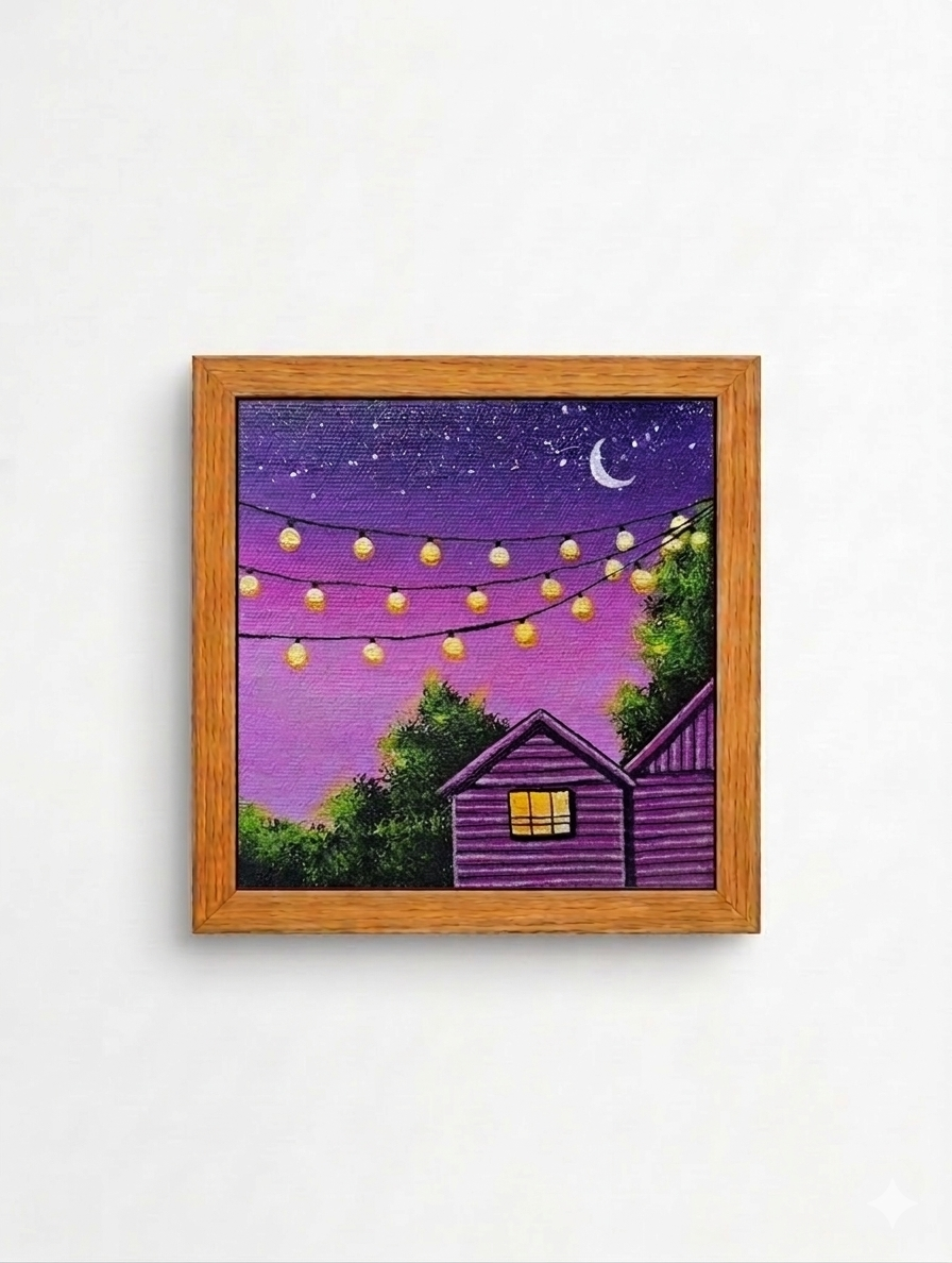Indian miniature painting of a serene evening scene at twilight