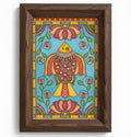 Madhubani fish painting with intricate geometric line work in vibrant colours