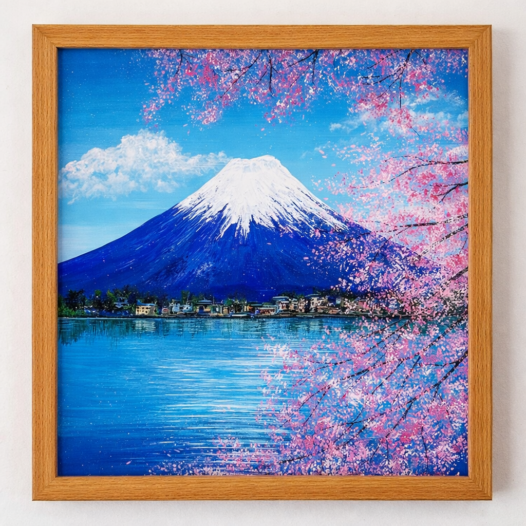 Hand-painted landscape painting of Mount Fuji