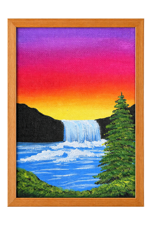 Hand-painted waterfall landscape painting on canvas