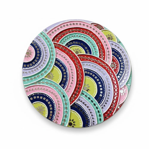 Hand-painted abstract wall art in a vibrant blend of colours