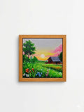 Miniature painting of a village evening surrounded by lush greenery