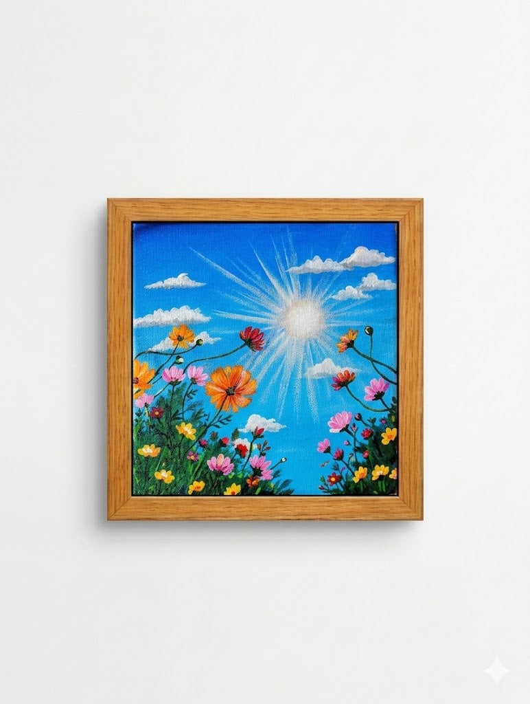 Miniature floral painting of petals lit by golden sunlight