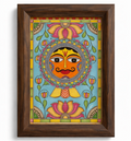 Hand-painted Madhubani painting of the Sun god in bold Mithila line patterns